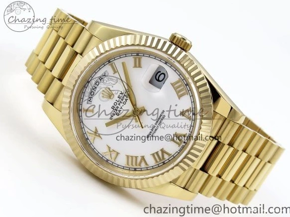 0518 Day Date 40 YG JDF Gain Weight 904L Steel White Roman Dial on President Bracelet VR3255 V Functional 1369